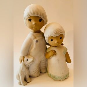 Elaine Carlock Boy Girl Dog Porcelain Sculpture Dolls